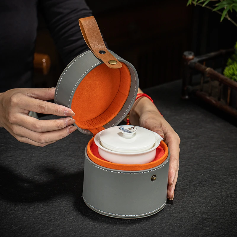 创意天地人便携式露营功夫茶具套装迷你小型户外羊脂玉白瓷茶具