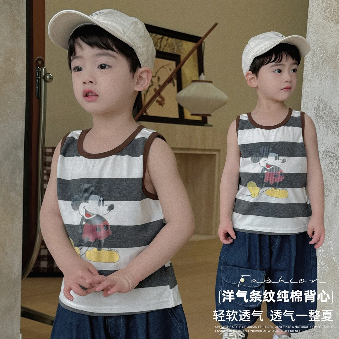 现货【大小卷】儿童夏季新品童装卡通条纹休闲背心-32563