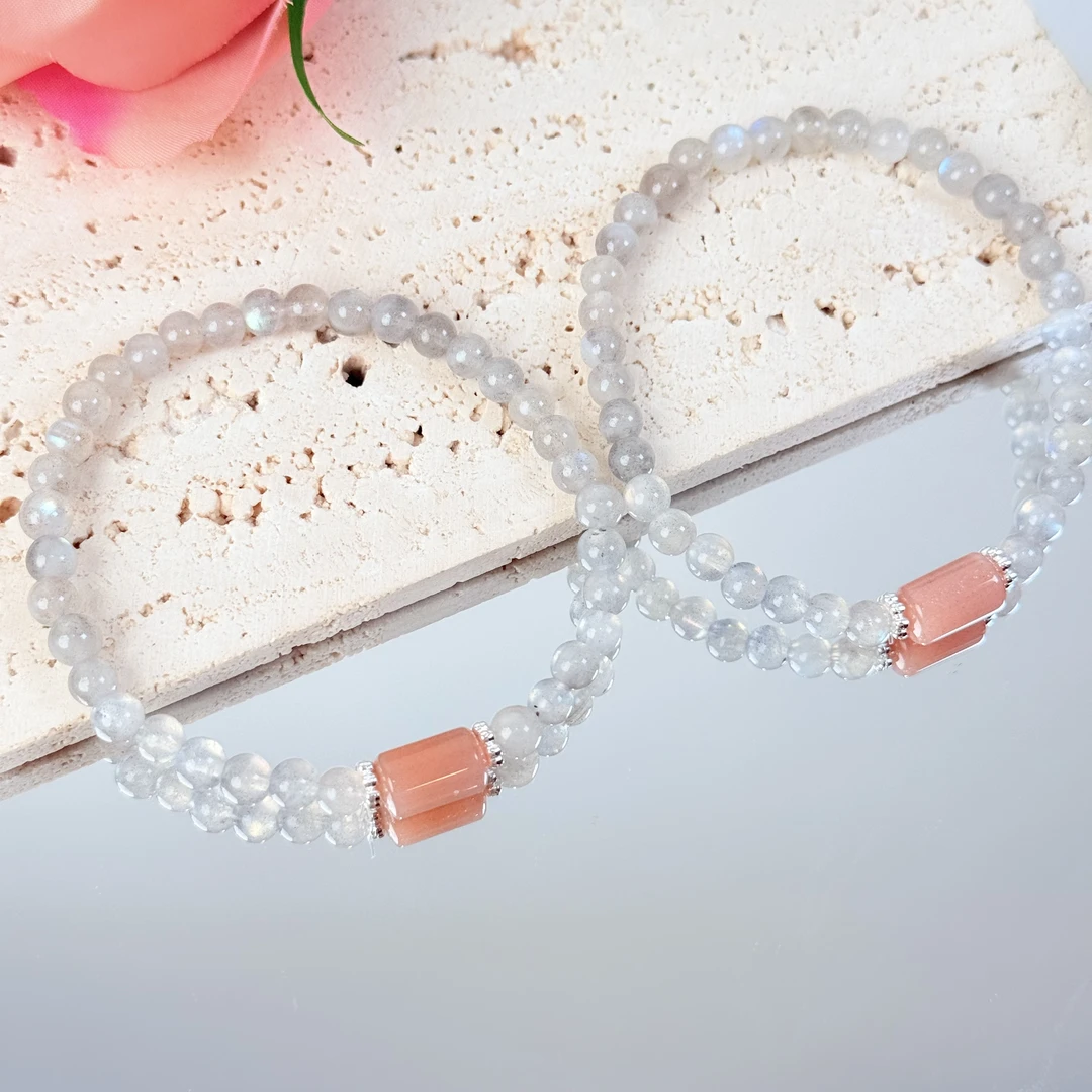 【日夜安心】灰月光太阳石5-6mm手串面小仙多样性发其一