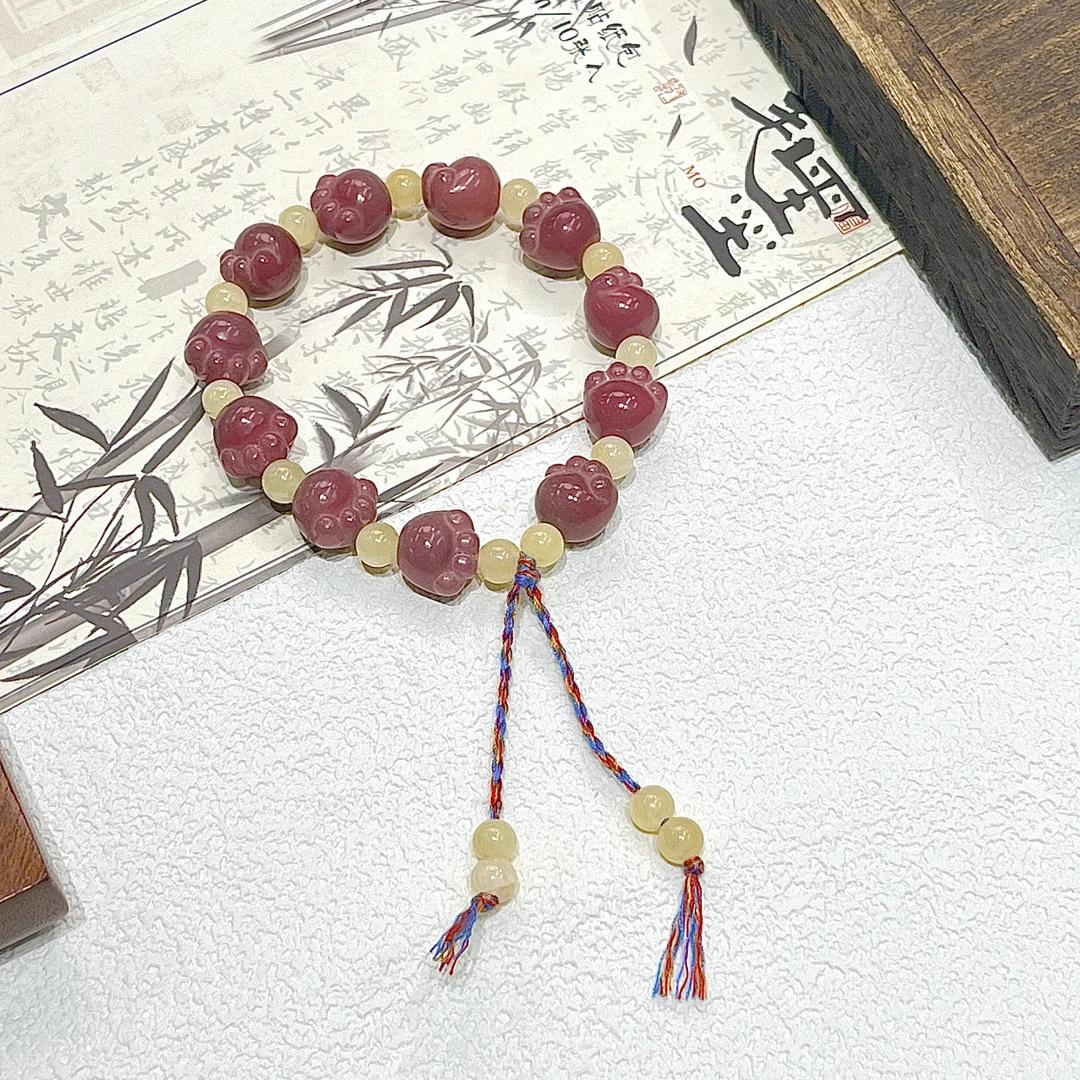 雕刻杨梅飘花猫爪猫咪爪爪菩提手串   D-A334130