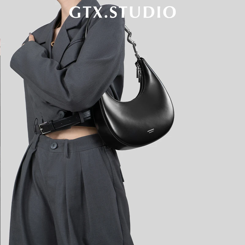 谷田西【小牛皮】原创腋下包女高级感小众设计时尚真皮单肩月牙包