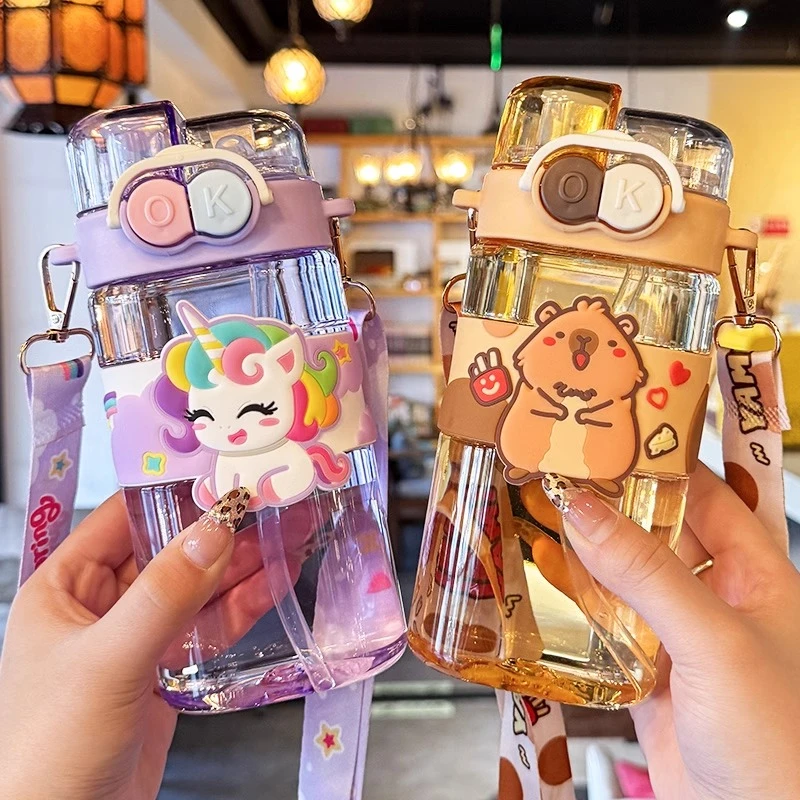可爱儿童水杯卡皮巴拉夏天幼儿园男女孩双饮吸管杯子学生上学专用
