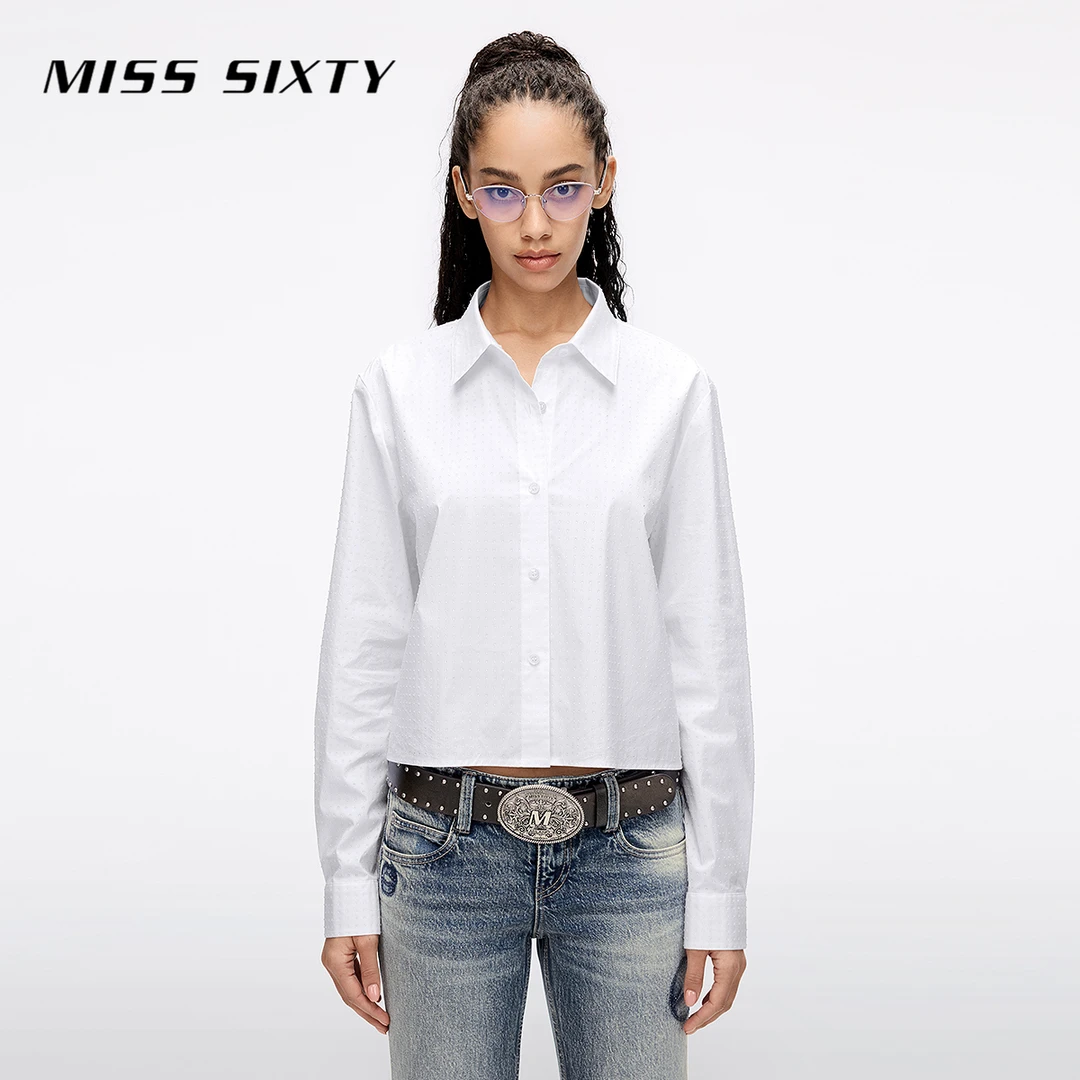 【商场同款新品】Miss Sixty2025春季长袖衬衫满幅烫钻宽松短款上衣