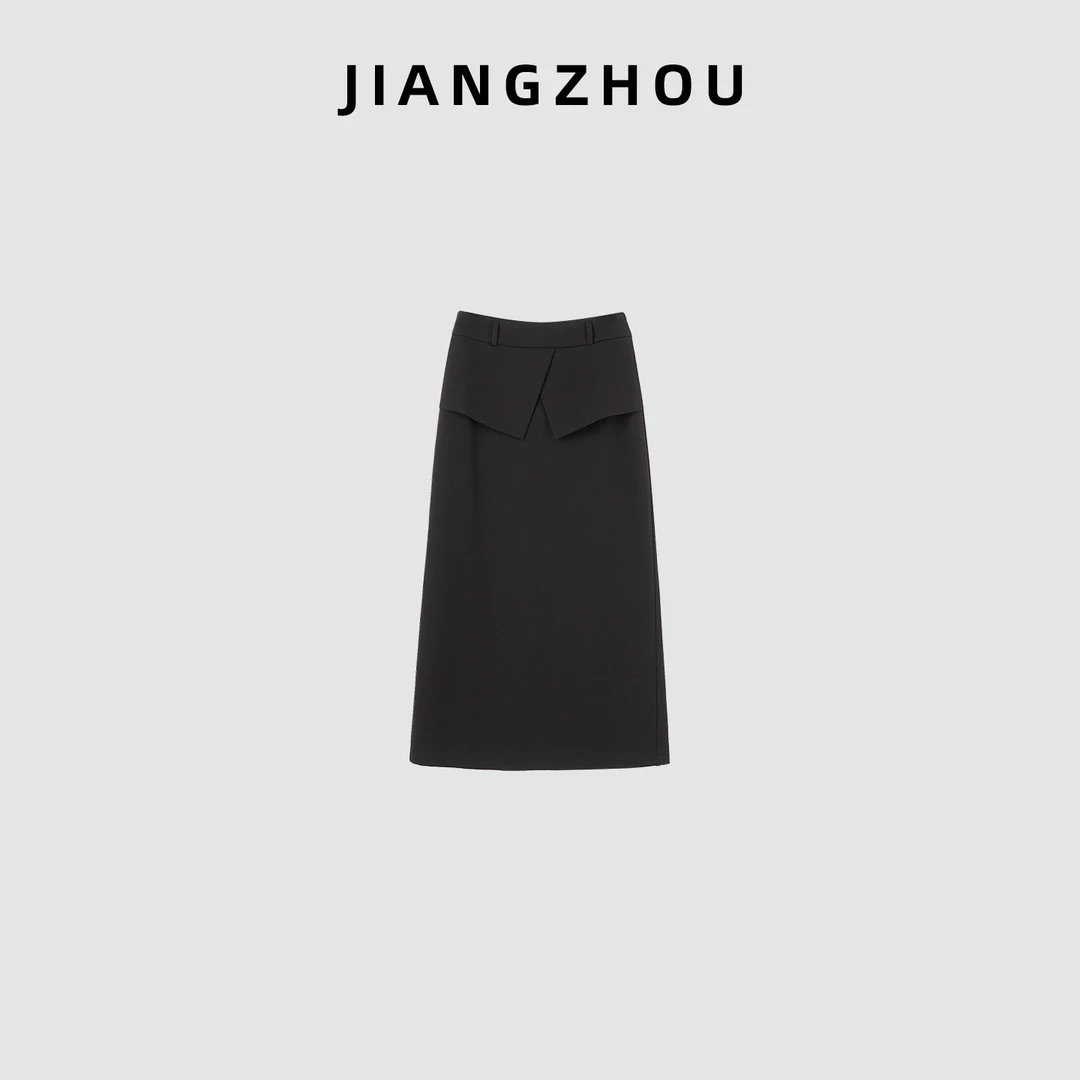 江洲【独道】秋冬新款时尚百搭知性风后开叉简约中长款女装半身裙子