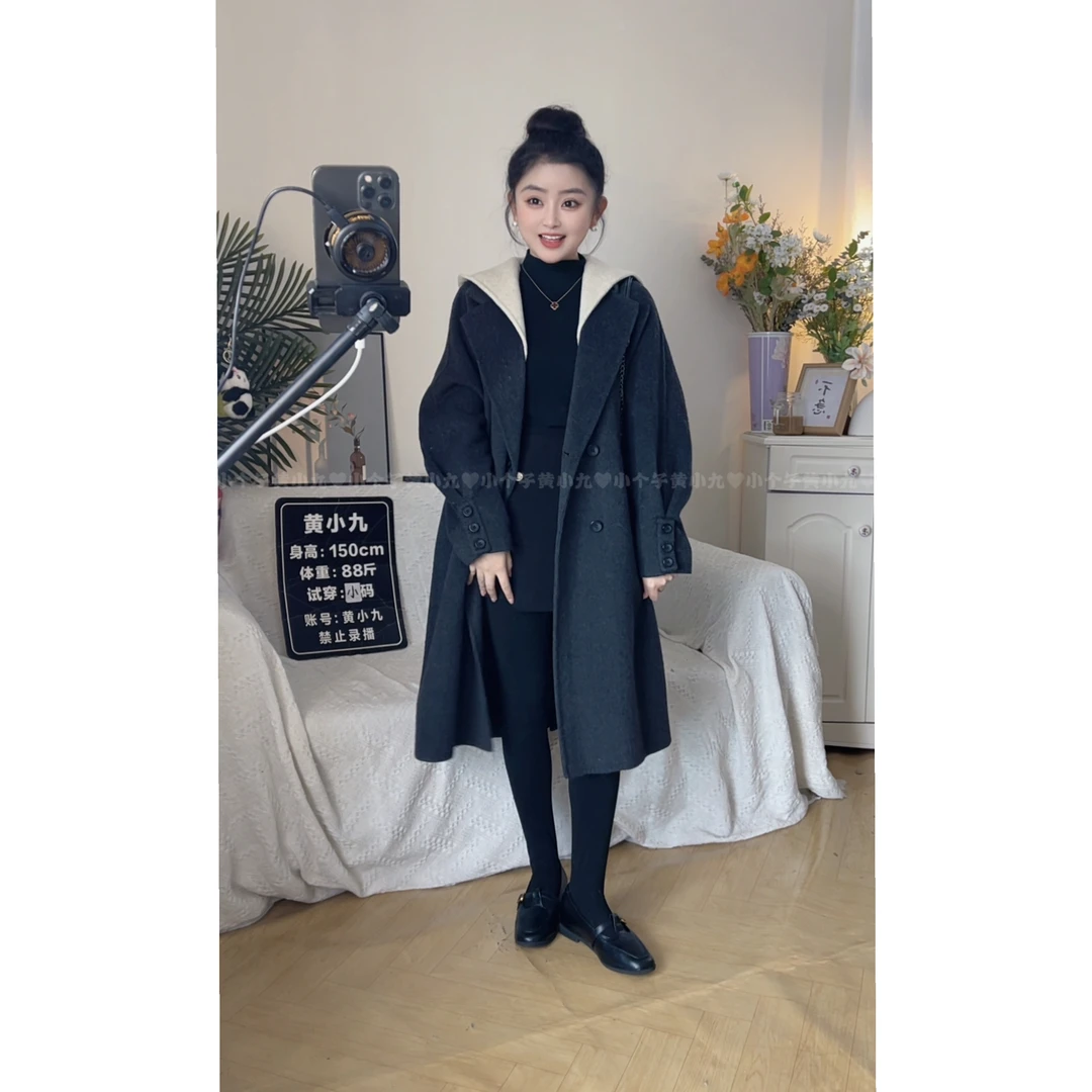 设计师中长款长款连帽秋冬毛呢外套外套冬季韩版百搭