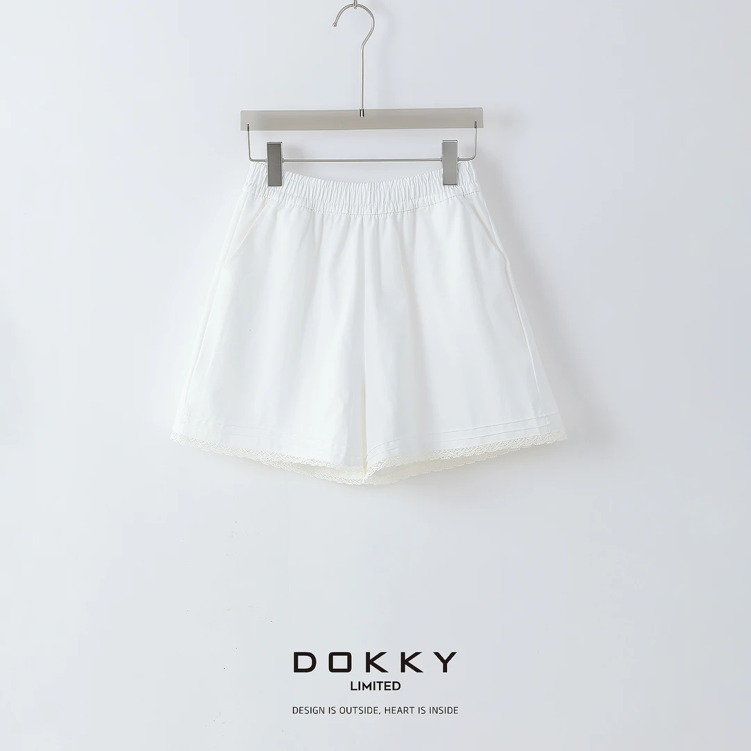 Dokky「心机韩女」定纺斜纹纯棉.蕾丝钩花拼接短裤LB0137