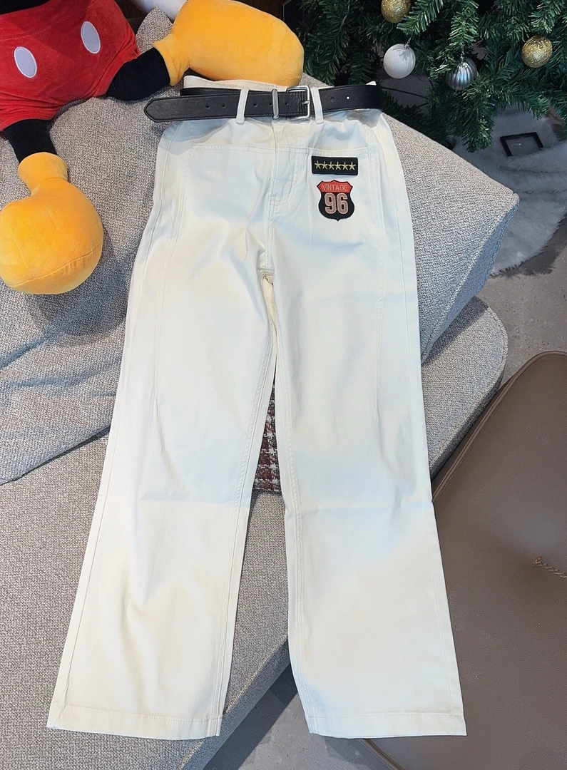 k6522 CC推荐 白色口袋刺绣牛仔裤阔腿裤