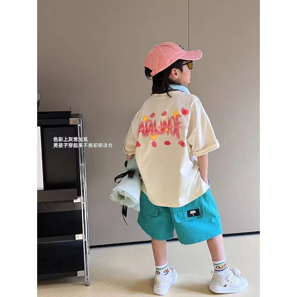 男童夏装短袖套装2024新款中大童夏季休闲夏款短裤痞帅宽松两件套