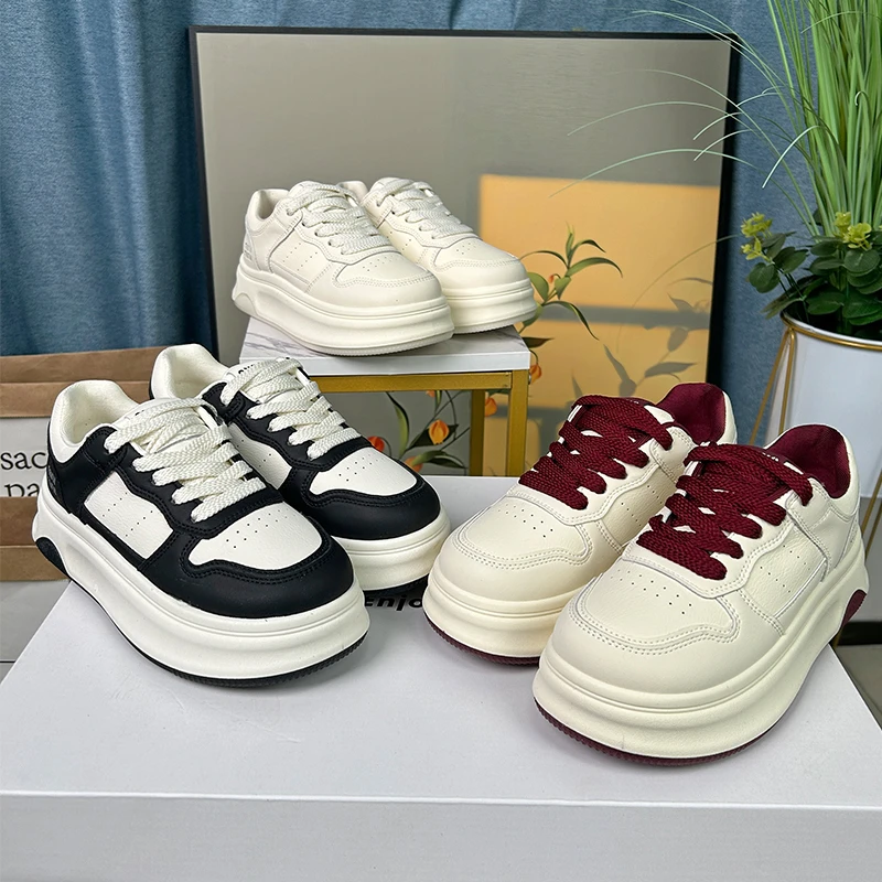 真皮厚底小白板鞋女秋季安哥拉红时尚增高休闲四季款板鞋709