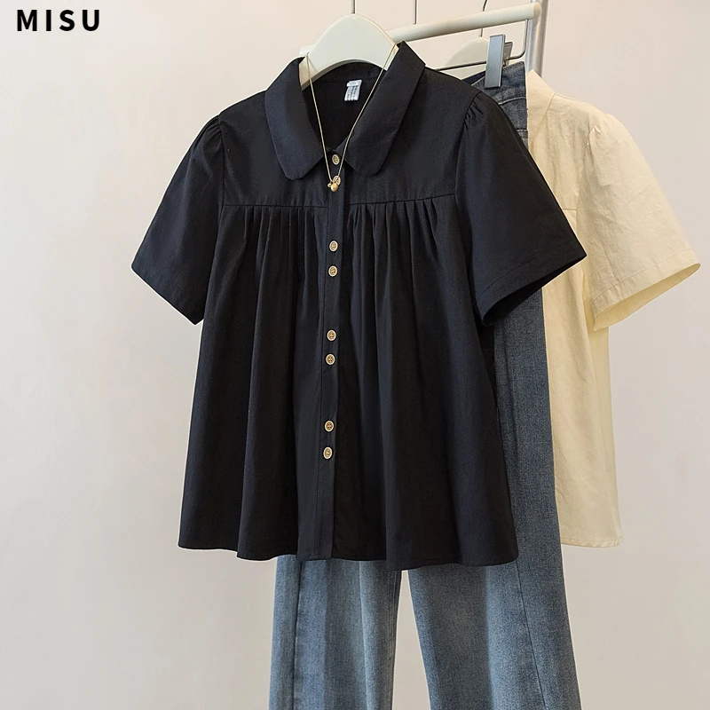 法式温柔风宽松娃娃洋气衫上衣女2025夏季新款设计感小众短袖衬衫