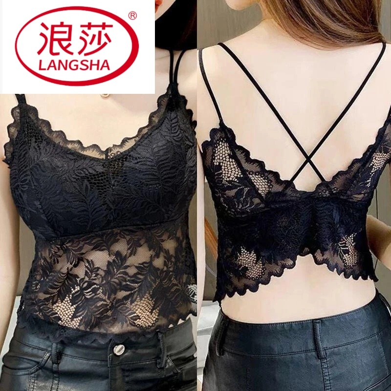 浪莎美背内衣聚拢2025新款爆款文胸一体蕾丝小吊带背心夏季薄款带