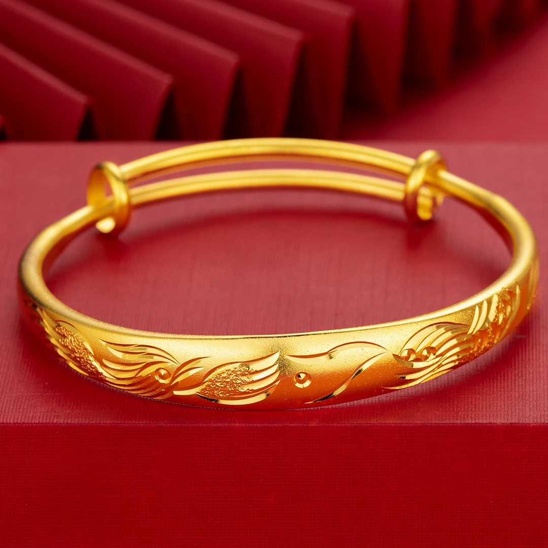 铜合金手镯 精工高定版  哑光宽面龙凤推拉手镯 实心可调节