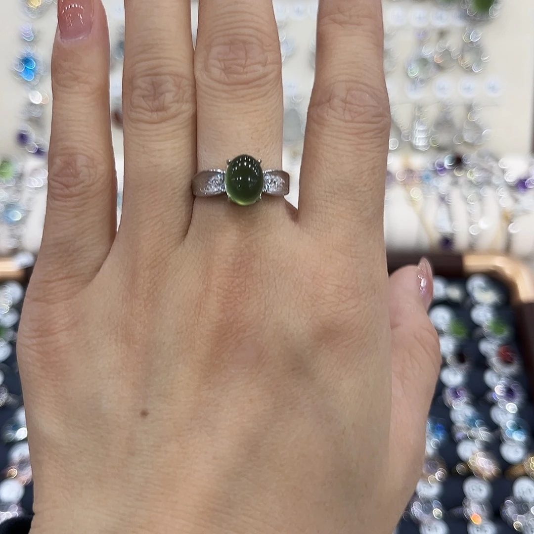 蛇纹石玉银S925镶嵌戒指