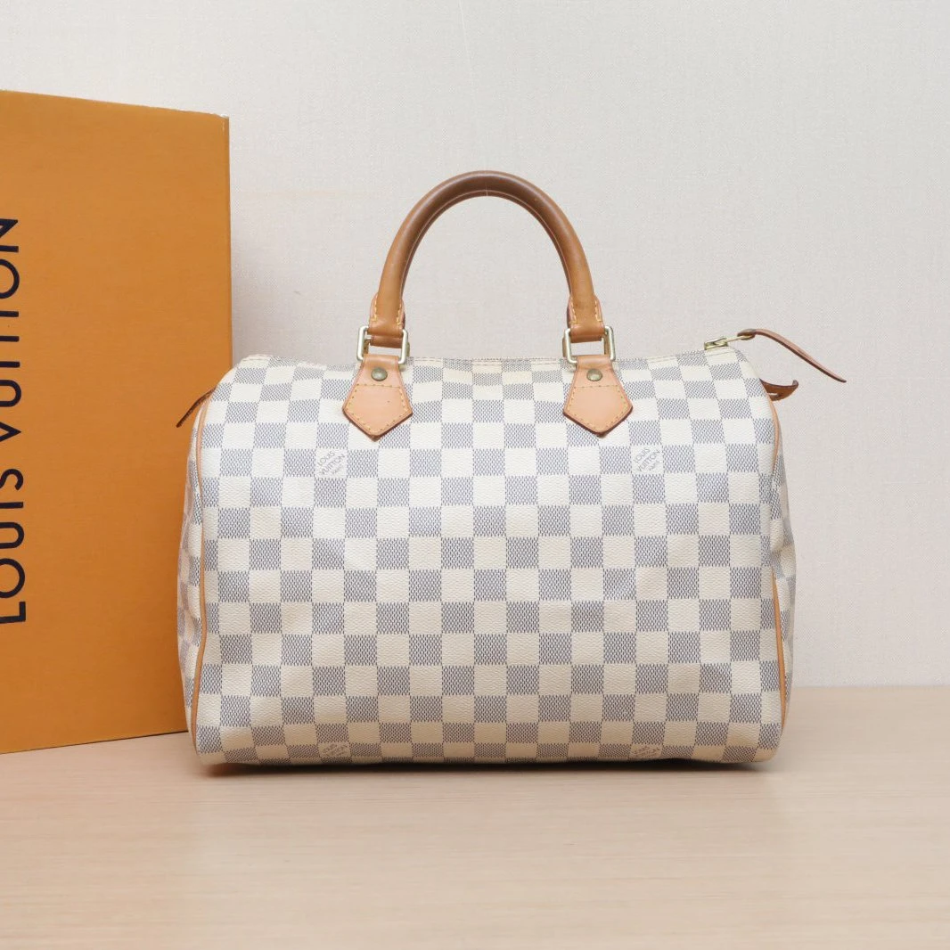 95新 LouisVuitton/路易威登 攀攀-4 Speedy 30 白棋格 PVC 2012
