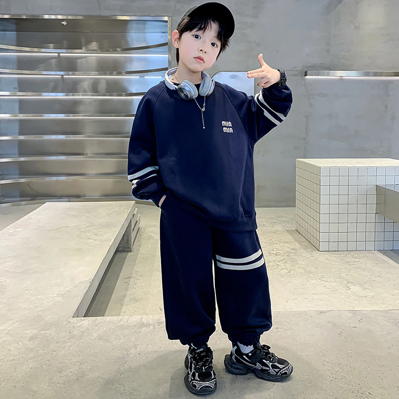 男童春季卫衣套装2025新款中大童男孩春秋帅气时髦运动服两件套潮
