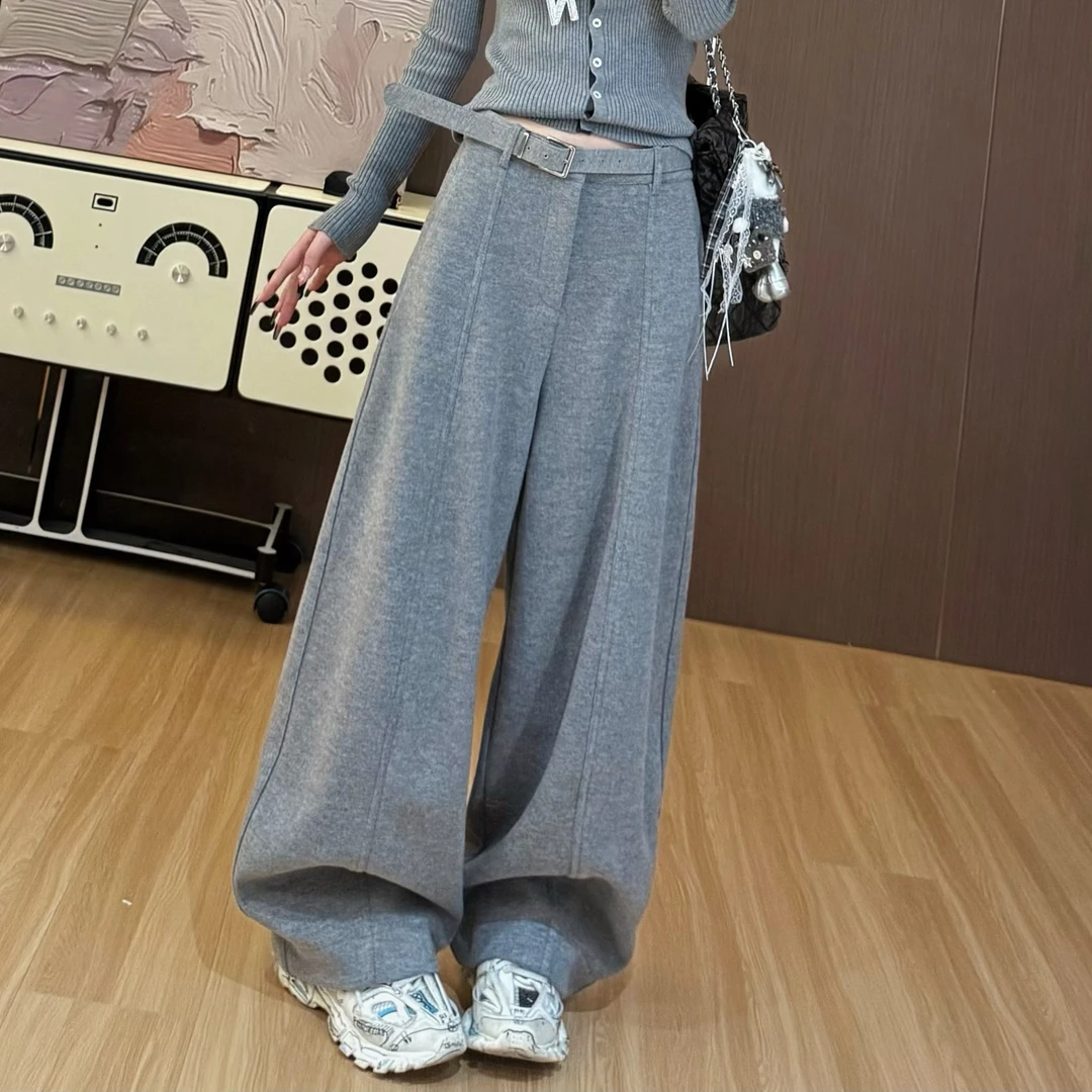 【LLU李】冬季新款呢料加厚加绒休闲裤高腰显瘦阔腿裤 LLU-11251190