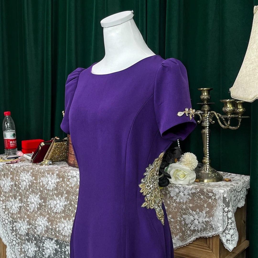 囍鸢高定 重工印度丝镶钻婚礼妈妈礼服 时尚显瘦喜婆婆妈妈礼服裙