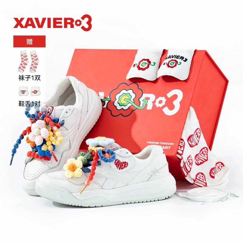 Xavier3鞋花牛皮小白鞋明星同款潮鞋板鞋男女鞋