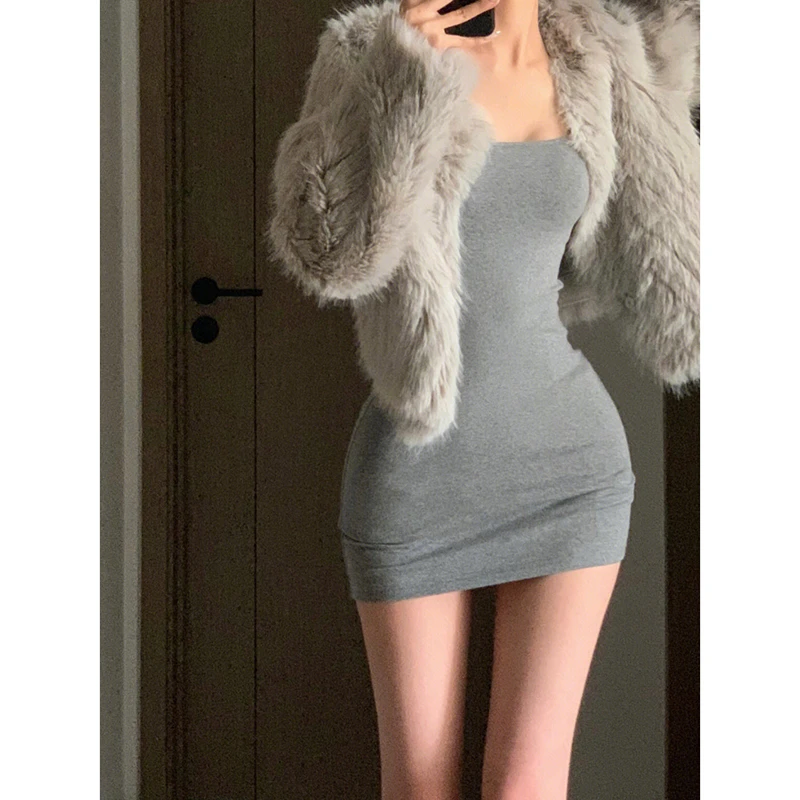 肯豆欧美风辣欲感紧身显瘦卡戴珊同款吊带连衣裙春秋内搭包臀短裙