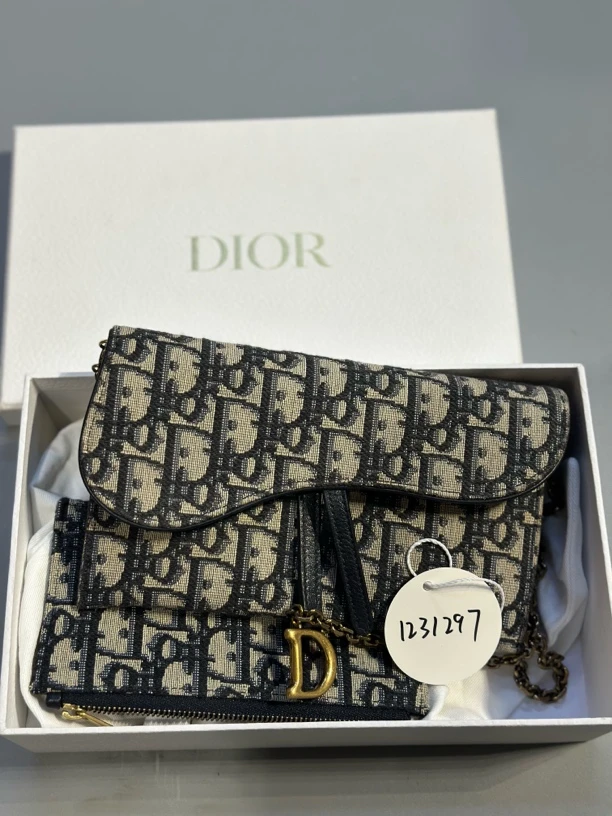 95新 DIOR/迪奥 夏七中古/老花woc马鞍卡包二合一/单肩包1231297