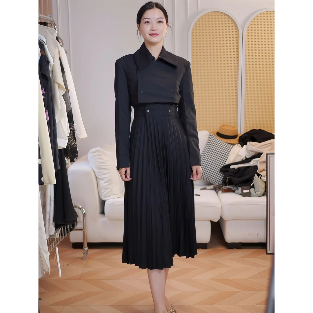 西装领POLO领基本款女装连衣裙黑色名媛风时尚气JL919-21