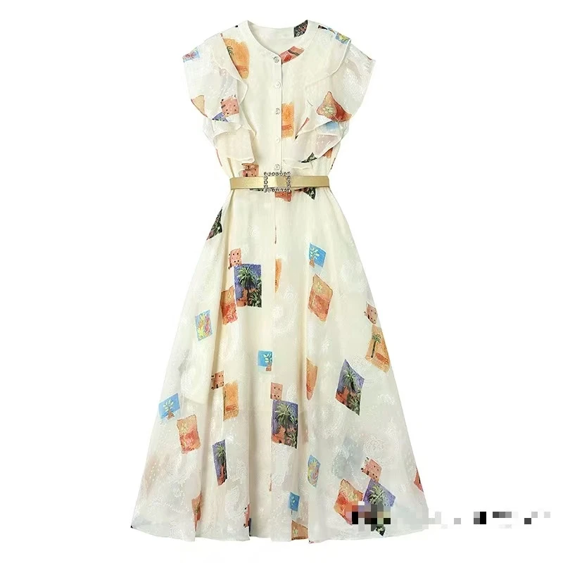 （燕子宠粉福利）印花夏季长裙常规袖短袖连衣裙旗袍洋气潮流公主