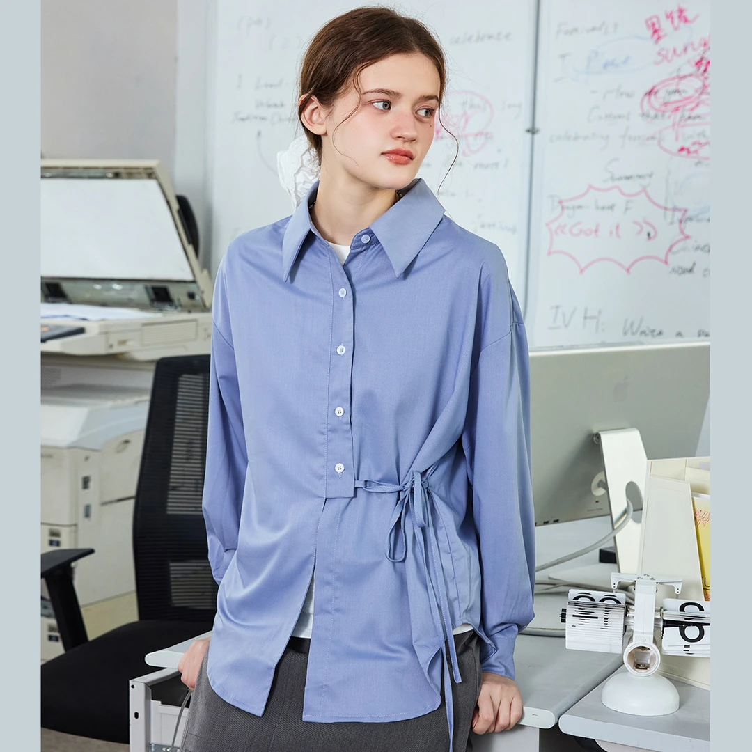 a025608《李易行》设计师款显瘦个性女式衬衫纯色简约休闲