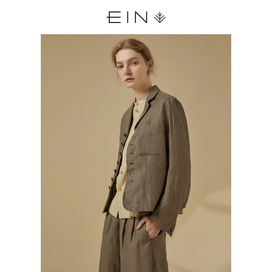 EIN/言复古西服休闲中古风时尚通勤宽松西装外套女