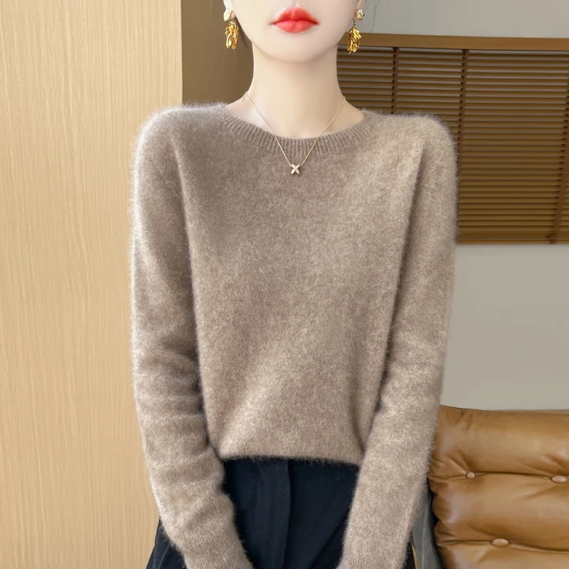 一线成衣纯羊毛打底衫女秋冬圆领宽松毛衣2025新款内搭针织衫