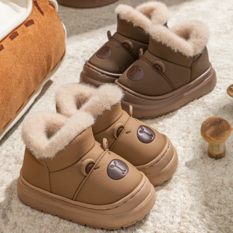 儿童雪地靴防滑保暖防水加厚加绒卡皮巴拉家居户外儿童棉鞋雪地靴