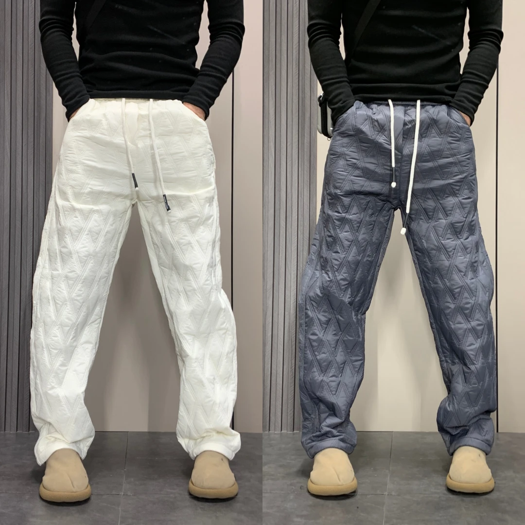 男士棉裤潮流加棉休闲裤宽松菱形极简风微弹厚款直筒裤百搭男裤帅