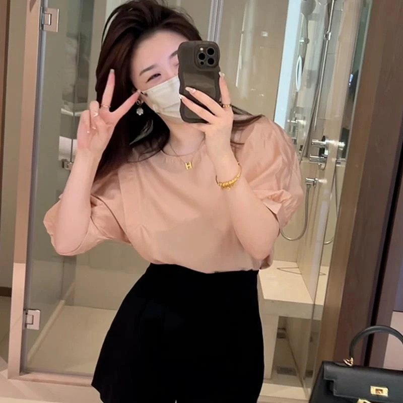 短袖衬衫女夏季新款2025气质衬衣别致小衫泡泡袖小众法式上衣