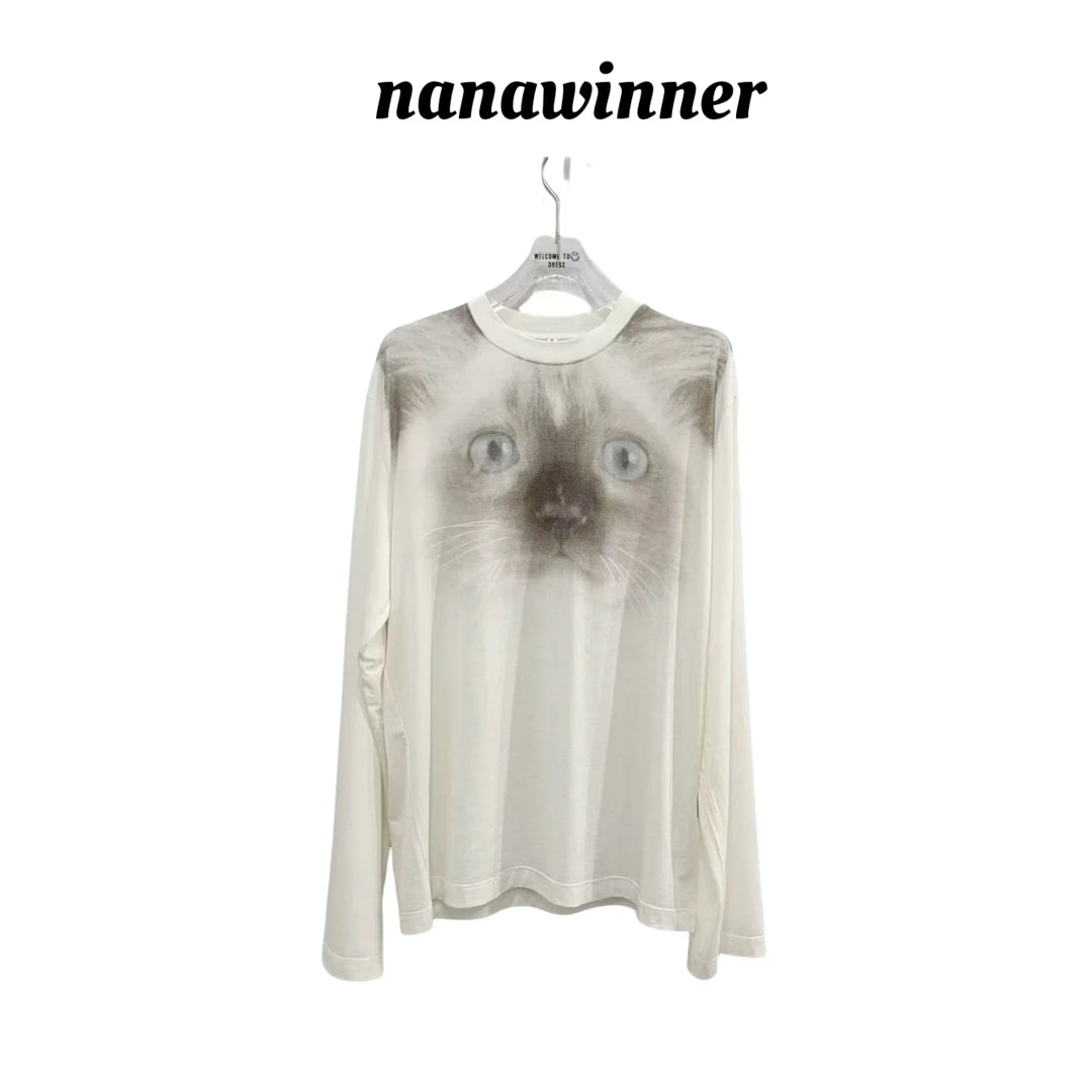 nanawinner-【大眼猫猫】慵懒风设计师款猫咪长袖防晒圆领T恤