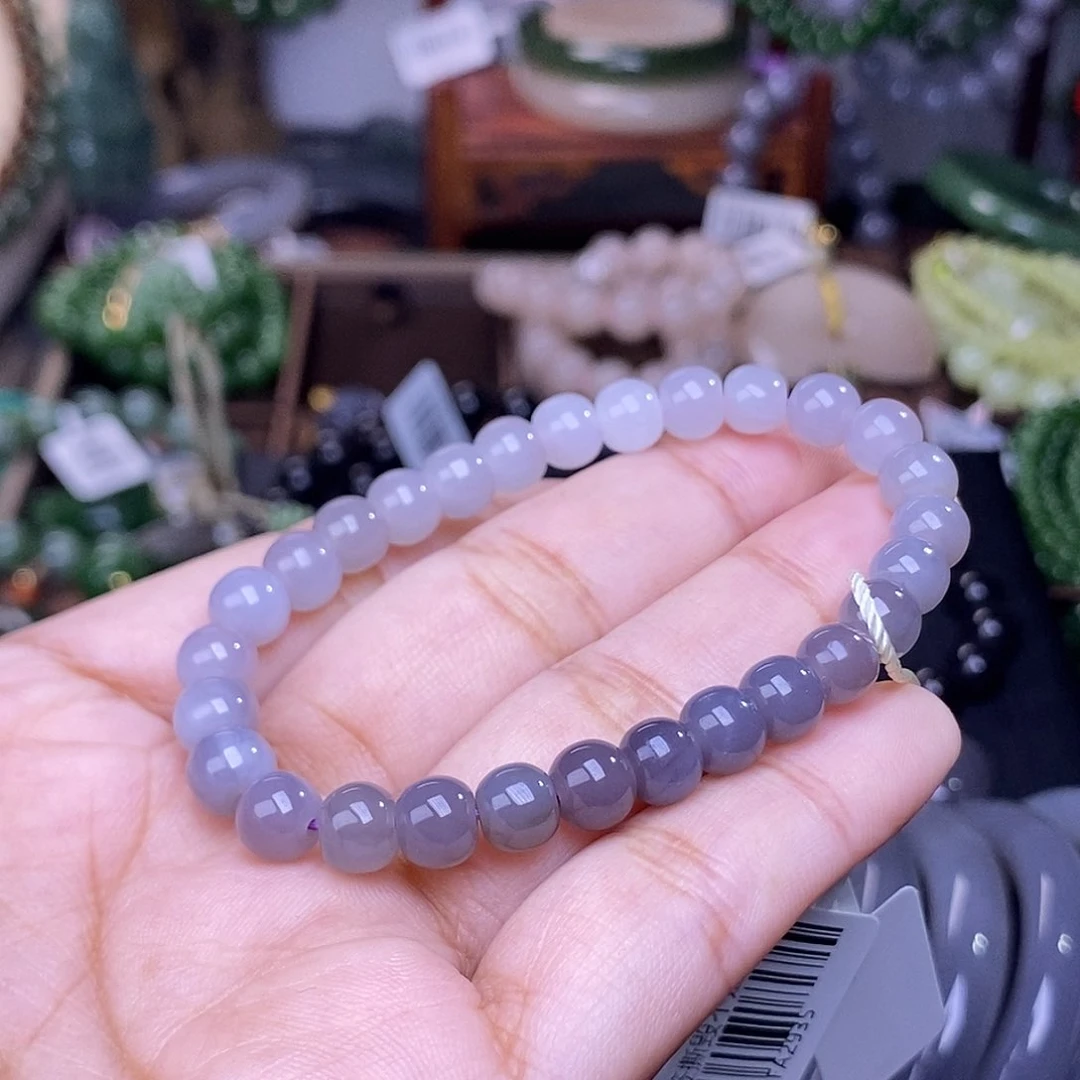 和田玉烟紫冰底老料约7mm手串未镶嵌