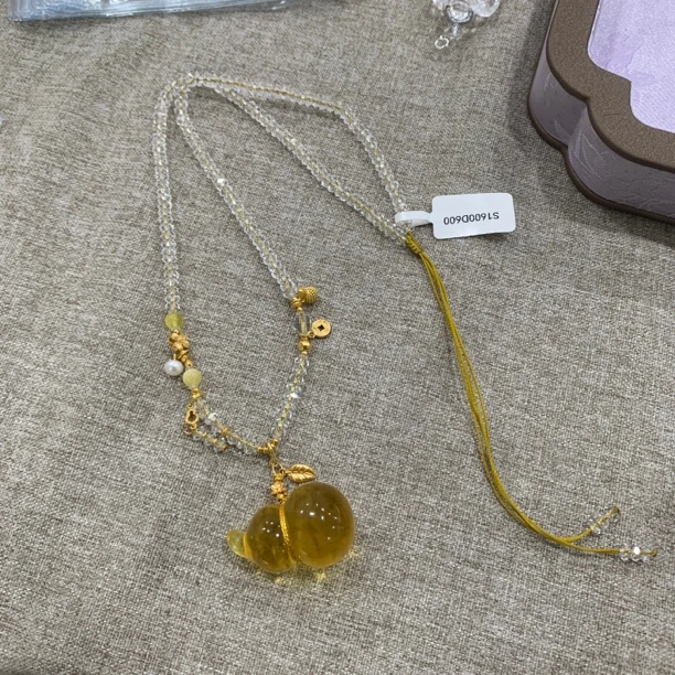 天然白水晶切面蜜蜡葫芦项链 F008