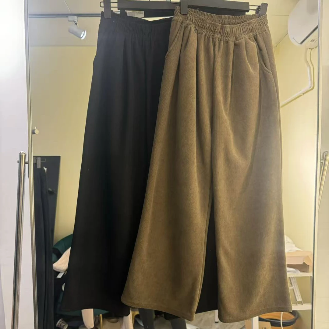 秋冬加厚高腰窄版阔腿灯芯绒女显瘦百搭休闲裤