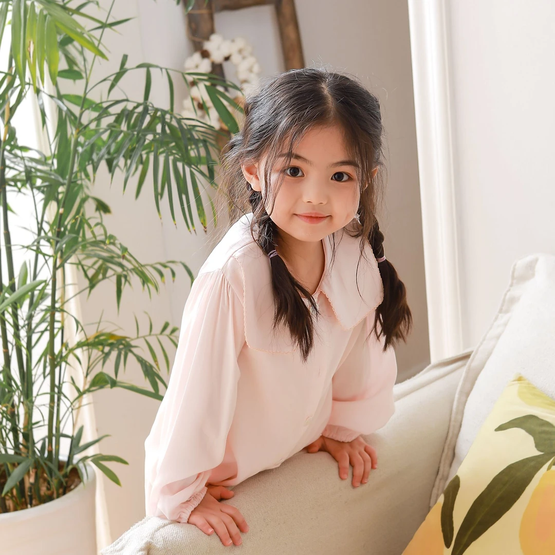 【田园日记】2025春秋新款简约娃娃领女宝家居分体开衫套装