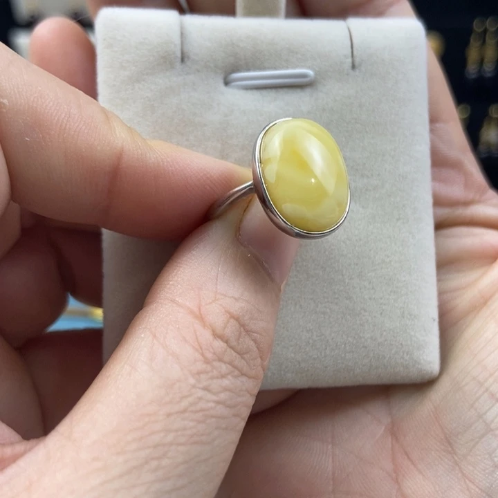 蜜蜡银S925镶嵌戒指戒指