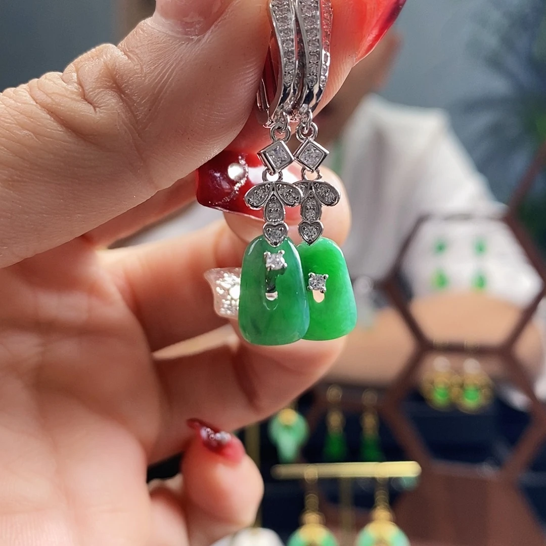 翡翠耳饰银S925镶嵌翡翠