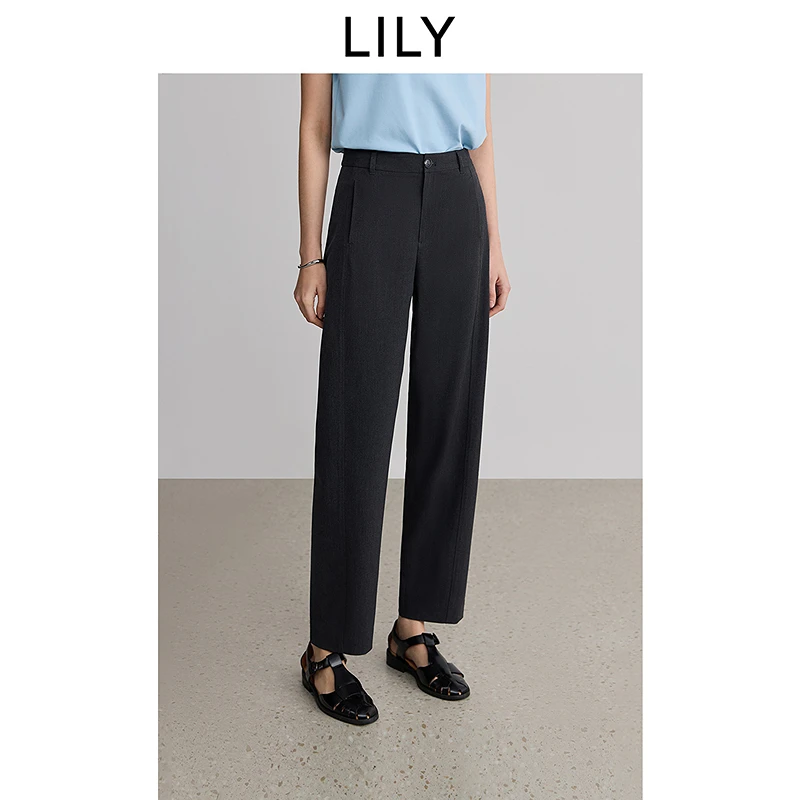 LILY2025春新款职业显瘦通勤百搭九分直筒裤女休闲裤125149C5936