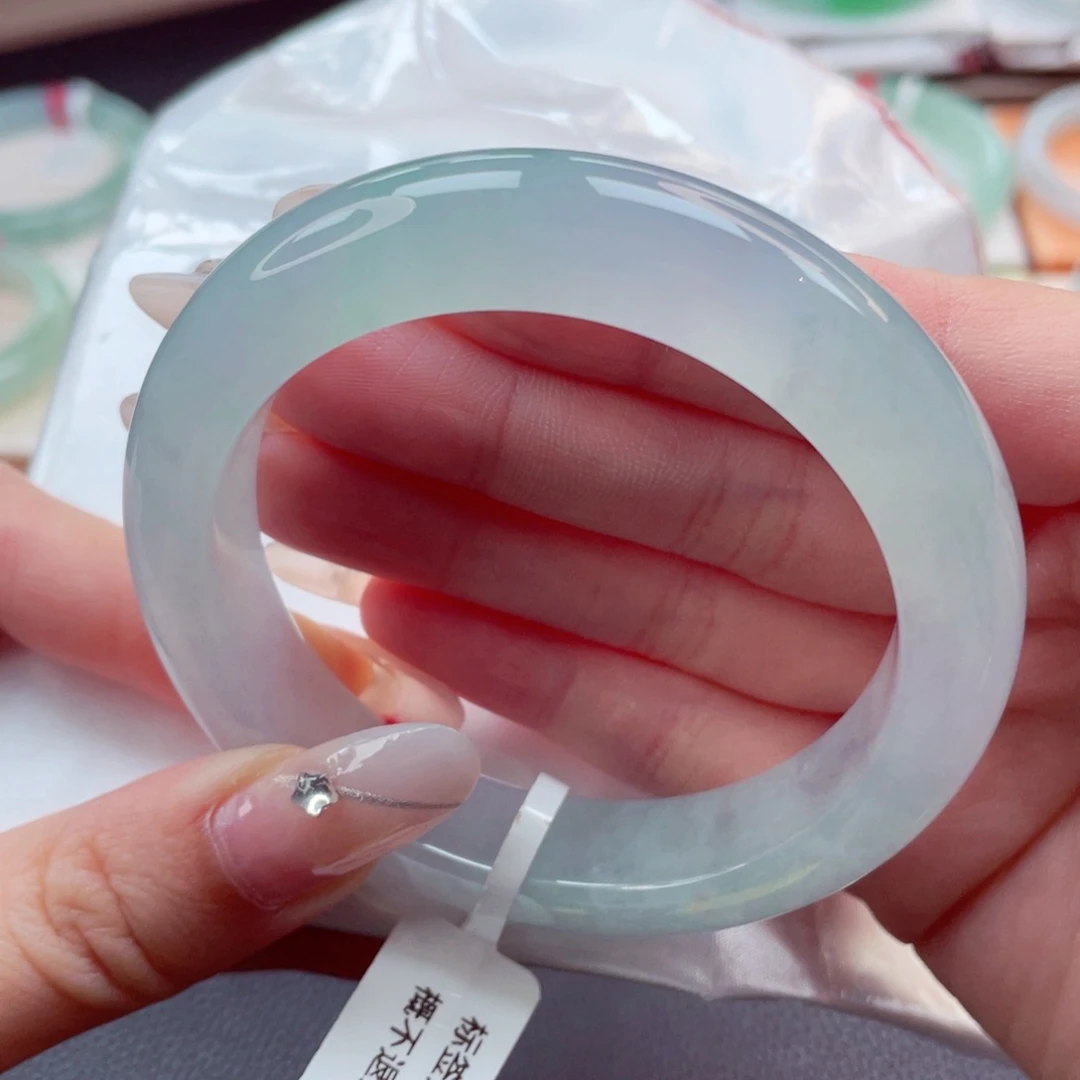 翡翠手镯未镶嵌56.5幻彩冰晴 水光潋滟 碧波微澜 4号