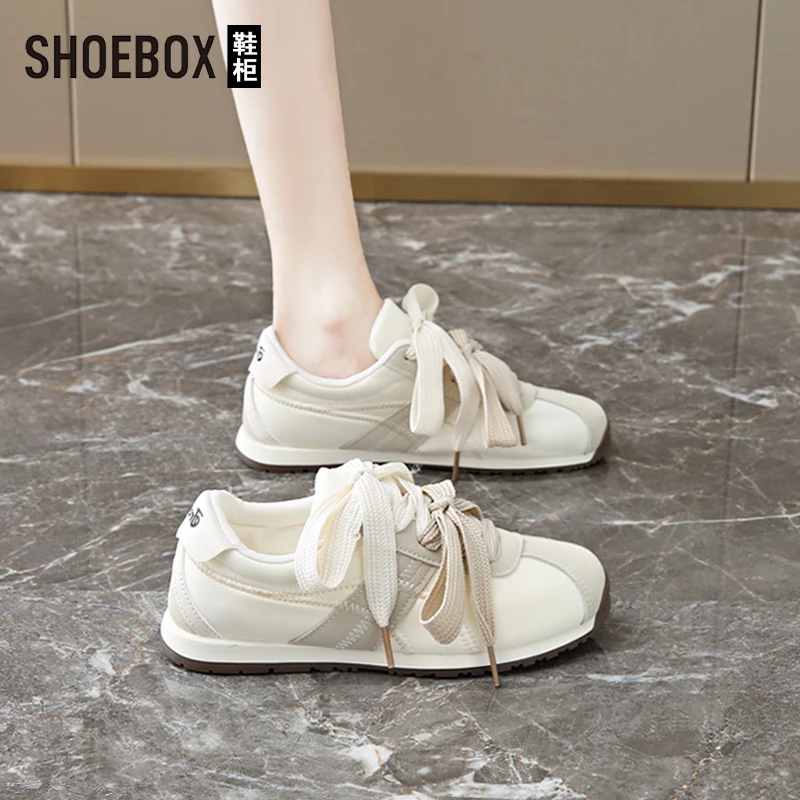 SHOEBOX鞋柜内增高德训鞋2025春季新款鸳鸯鞋带低帮休闲运动鞋