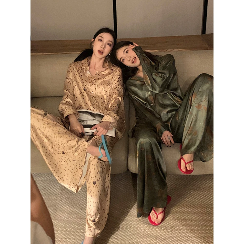 【花衬衫套装】韩版高级印花质感豹纹睡衣女套装新款家居服女款