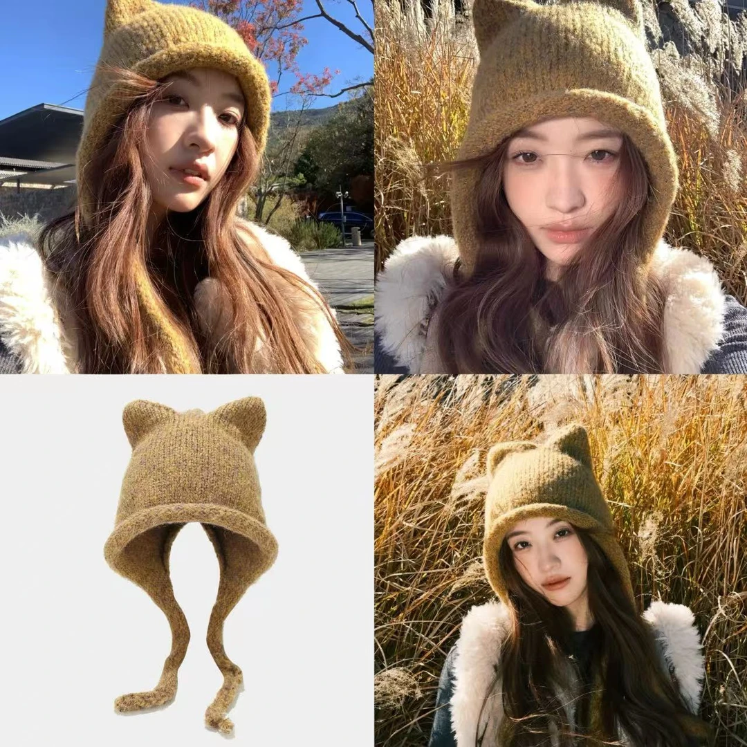 徐秋阳  猫耳朵毛线帽 百搭时尚设计感猫耳朵毛线帽