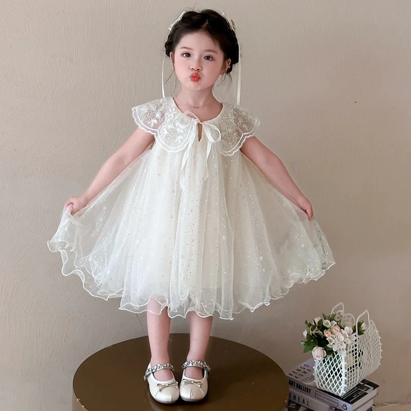 女童2025新款夏季甜美星星网纱公主裙超仙韩版蓬蓬纱裙百搭礼服裙