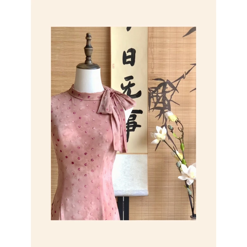 【霓虹甜心】法式甜美少女感挂脖连衣裙无袖收腰粉色温柔长裙夏季