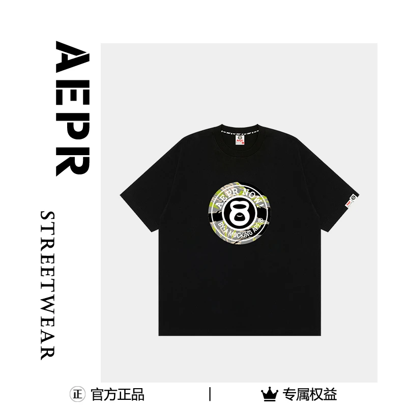 aepr大印花春夏美式印花情侣短袖T恤休闲潮流上衣宽松男士圆领