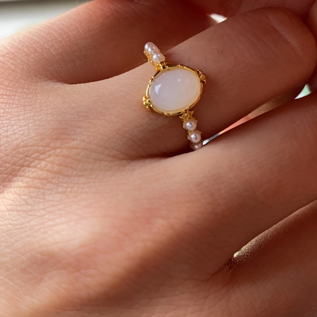 和田玉银S925镶嵌戒指白玉戒指新款