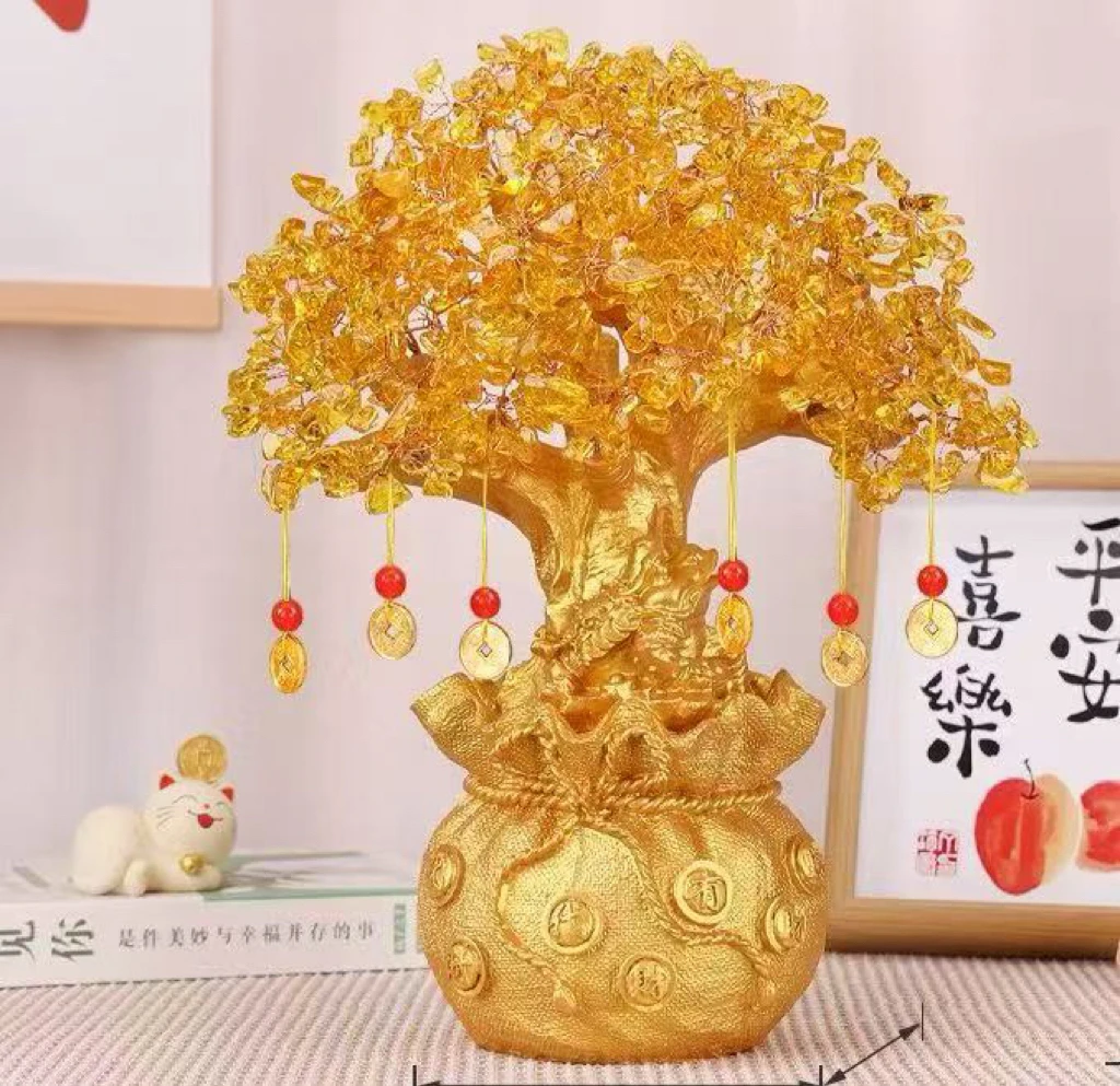 黄晶晶发财树桌面办公室客厅房间摆件装饰事业爱情双丰收