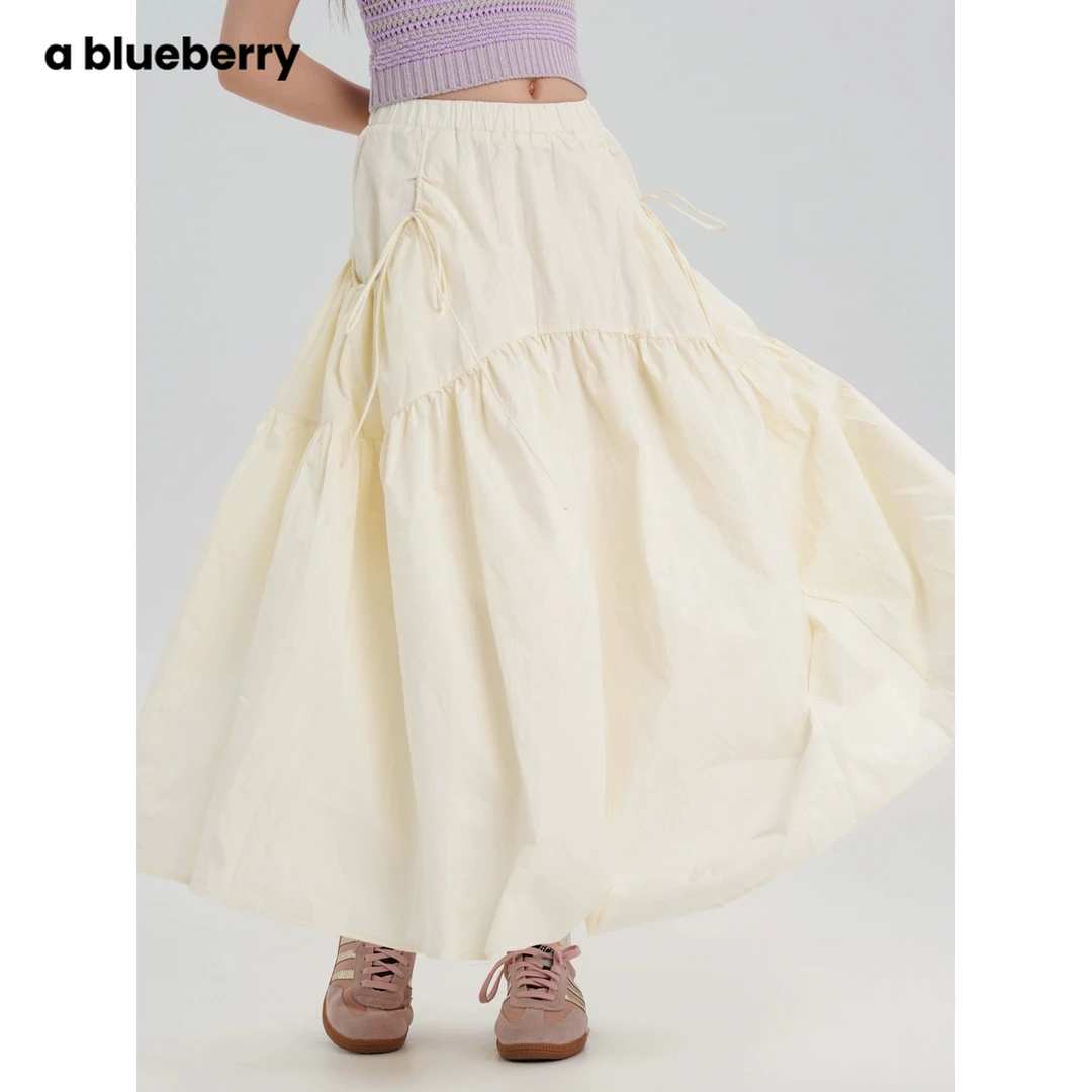 【张允恩同款】ablueberry高腰抽褶A字伞裙女轻薄半身裙BQ3010410